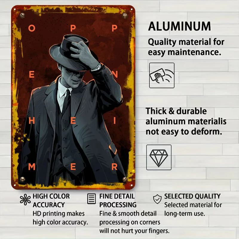 Oppenheimer علامات معدنية الفيلم الكلاسيكي ملصق جدار الفن جدارية مخصصة تين تسجيل ل جدار الفن الديكور غرفة الألعاب الديكور الرجعية #4