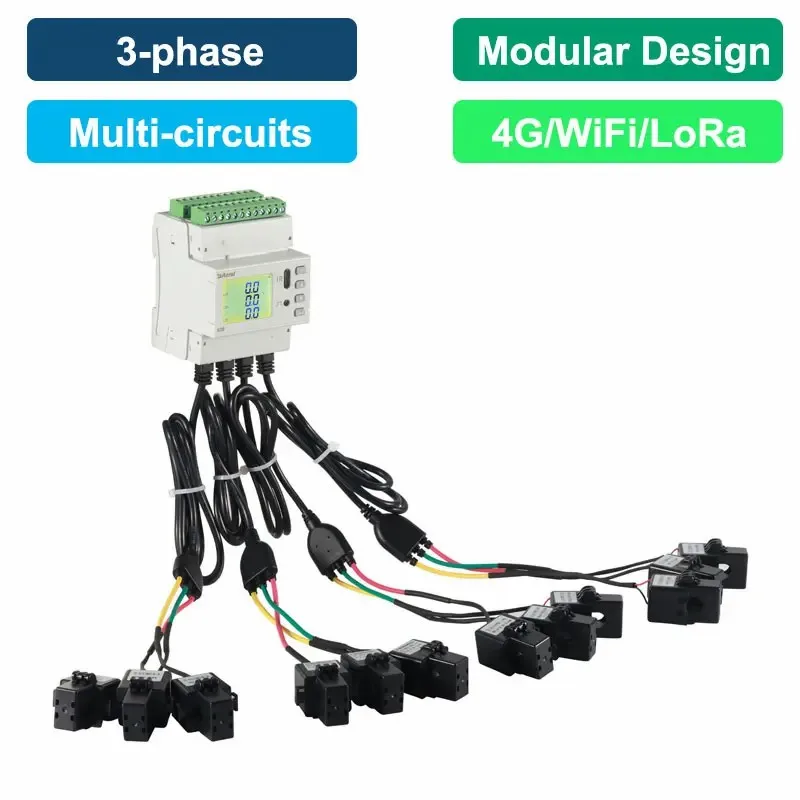 Acrel ADW210 Din Rail 4 Channels 3-Phase IOT Energy Meter Power Monitor With Split Core 5A 100A 400A 600A Cts & Rs485 Modbus-RTU