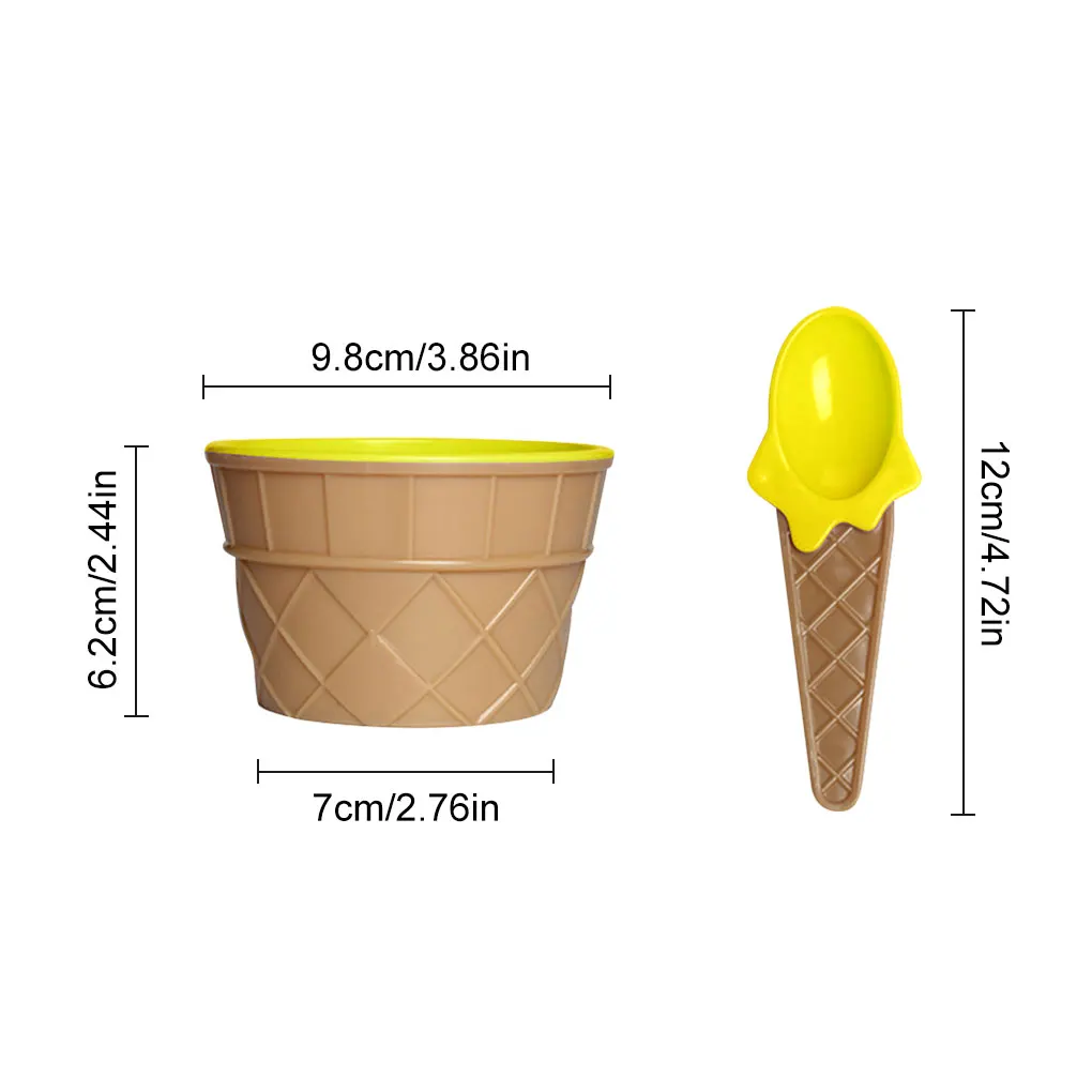 Kids Ice Cream Cup Children Dessert Ice Cream Mixing PP Bowl with Spoon Dinnerware Tableware  Blue