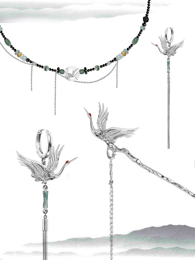 MASW Original Design Vintage Hairpin High Quality Brass Bird Red Crowned Crane Dangle Hairclip For Women Jewelry Hair Wearing