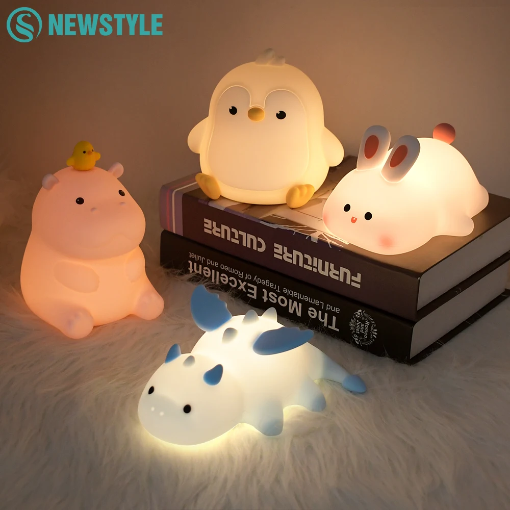 Novelty Animal Silicone Night Light Fox Rabbit Nursery Nightlight Rechargeable Timing Touch Sensor Bedside Table Lamp For Room