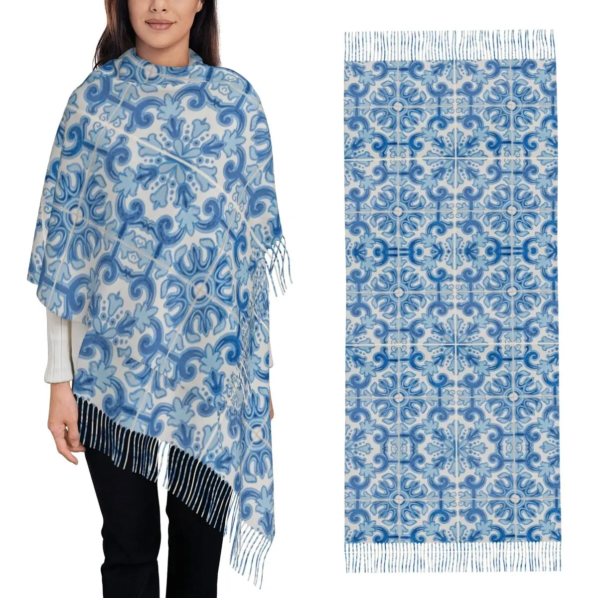 

Azulejo Lisbon Azulejos Lisboa шарф с кисточками для женщин мягкие теплые шали и накидки большая осенне-зимняя шаль