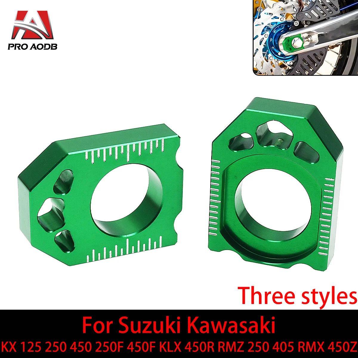 

Motocycle CNC Rear Axle Blocks Chain Adjuster For Suzuki Kawasaki KX 125 250 450 250F 450F KLX 450R RMZ 250 450 RMX 450Z Model