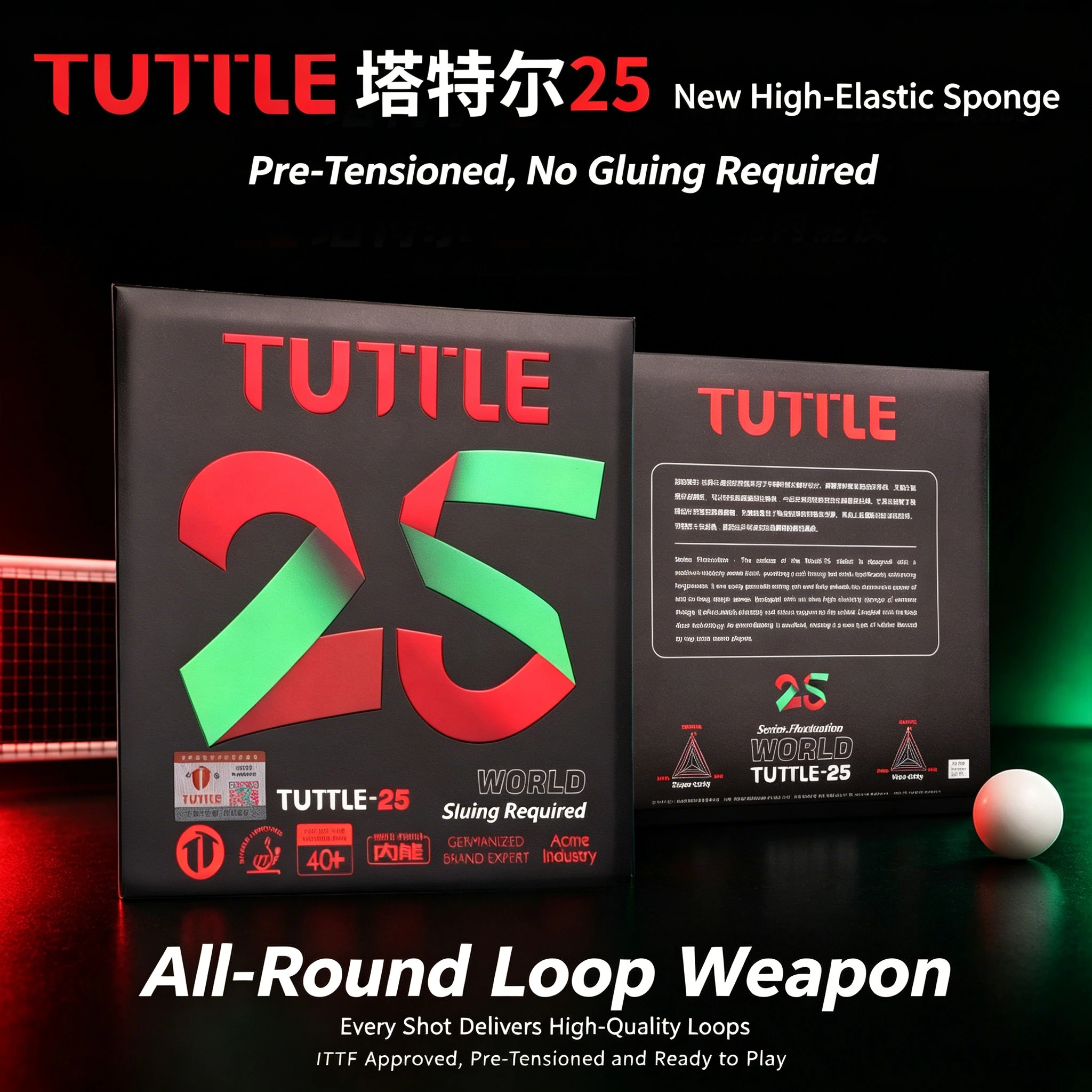 TUTTLE Super Thick Table Tennsi Rubber World 25 World 27 Sticky Pip-in Ping Pong Rubber with 2.5/2.7mm Sponge Loop Fast Attack