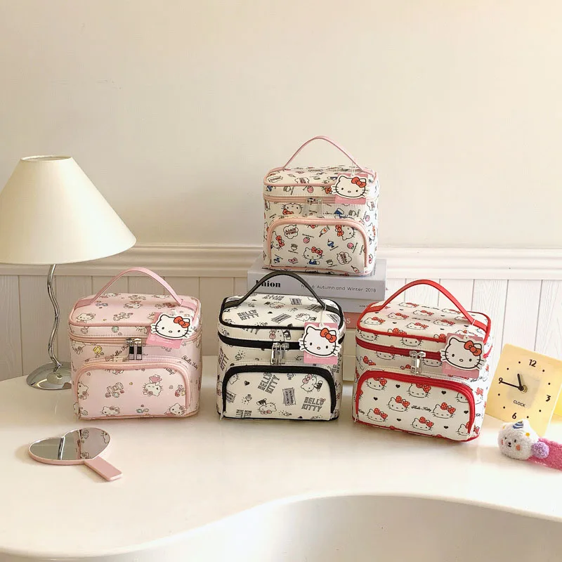 

Cute Cartoon Kawaii Hellokitty Handheld Makeup Bag Semi Shaped Multi Functional Large Capacity Makeup Box Storage Bag