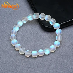 Matte White Austria Crystal Glitter Moon Bracelets High Quality Round Stone Beads Handmade Bracelets For Women Jewelry Pulsera