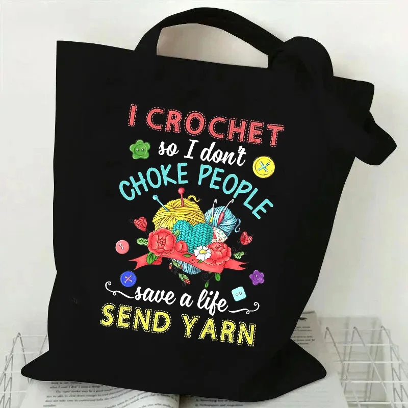 روح الدعابة الكروشيه يقتبس طباعة قماش حمل الحقائب حقيبة تسوق كبيرة كتب الإناث حقيبة مستحضرات التجميل حقيبة يد فتاة حقائب اليد #2