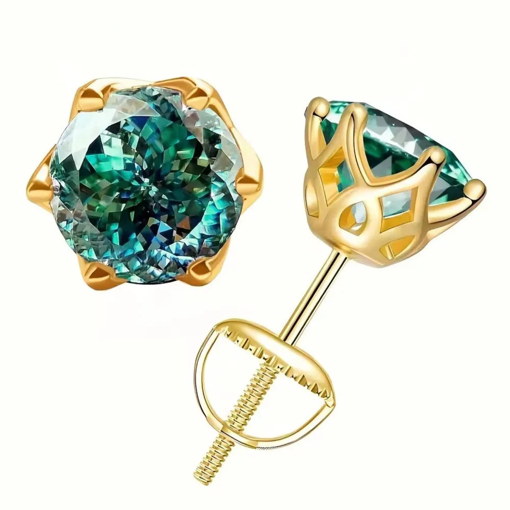 JoyceJelly 18k Vergoldete S925 Sterling Silber Grüne Moissanit-Ohrringe für Damen Klassisches 6-Krallen-Design Valentinstag-Geschenk – Detail 4