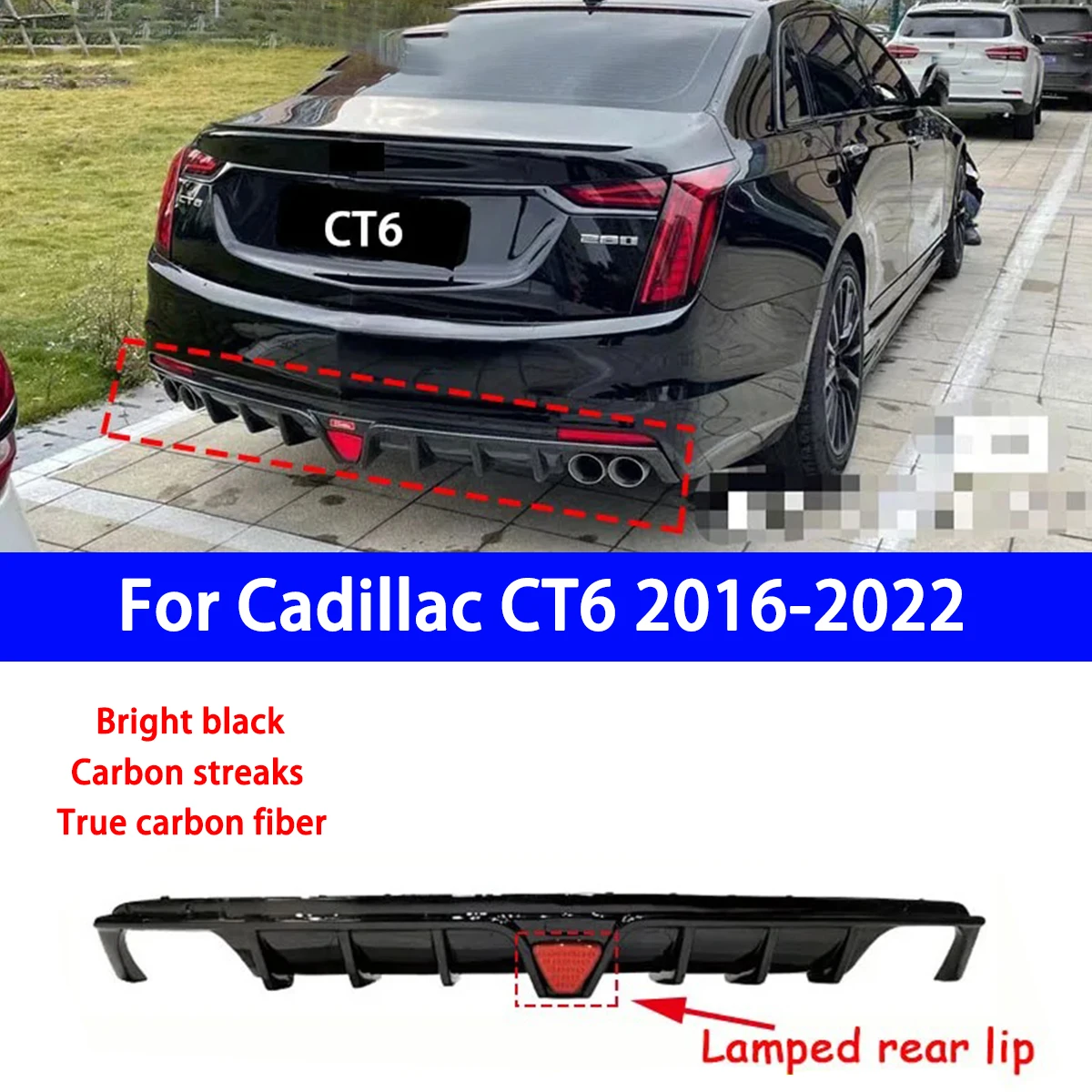 

Suitable for Cadillac 2016-2022 CT6 Black/carbon Fiber Rear Bumper Rear Lower Lip Rear Spoiler Automotive Parts