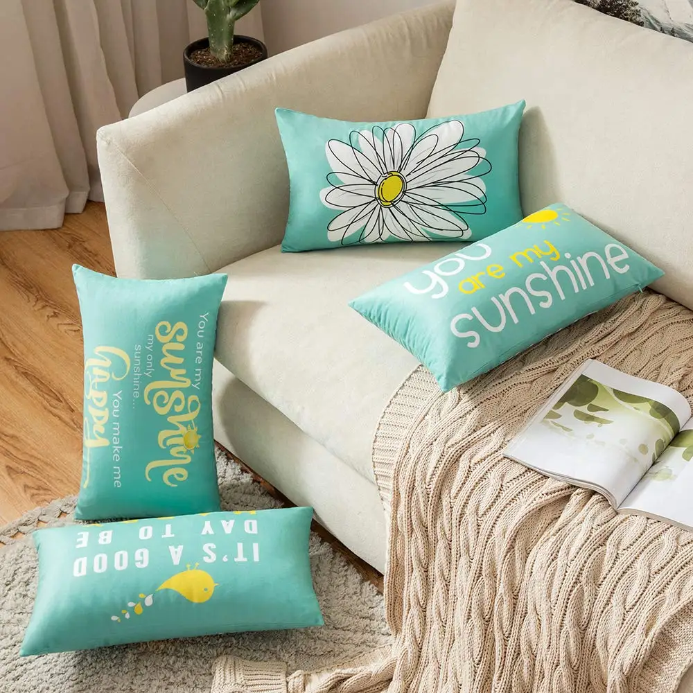 You are my sun daisy happy bird cyan waist pillow cover sofa cushion cover home decoration can be customized 30*50 40*60