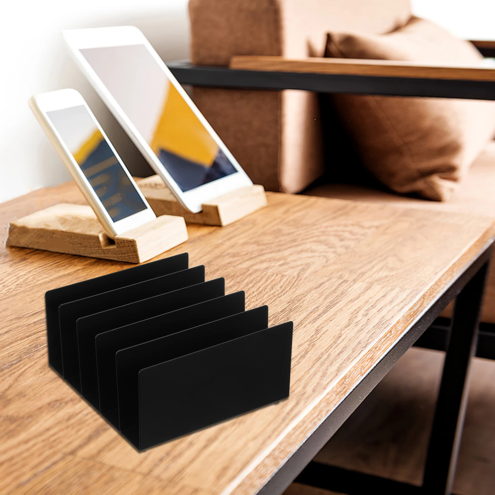 

Mail Organizer Desk Letter Holder Metal Document Storage Rack Black Desktop for