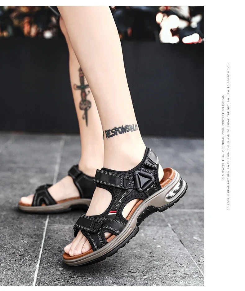 Neue Sommer Echtes Leder Männer Sandalen Mode-Design Atmungsaktive Casual Schuhe Männer Weichen Boden Outdoor Strand Sandalen Große Größe 46 – Detail 22