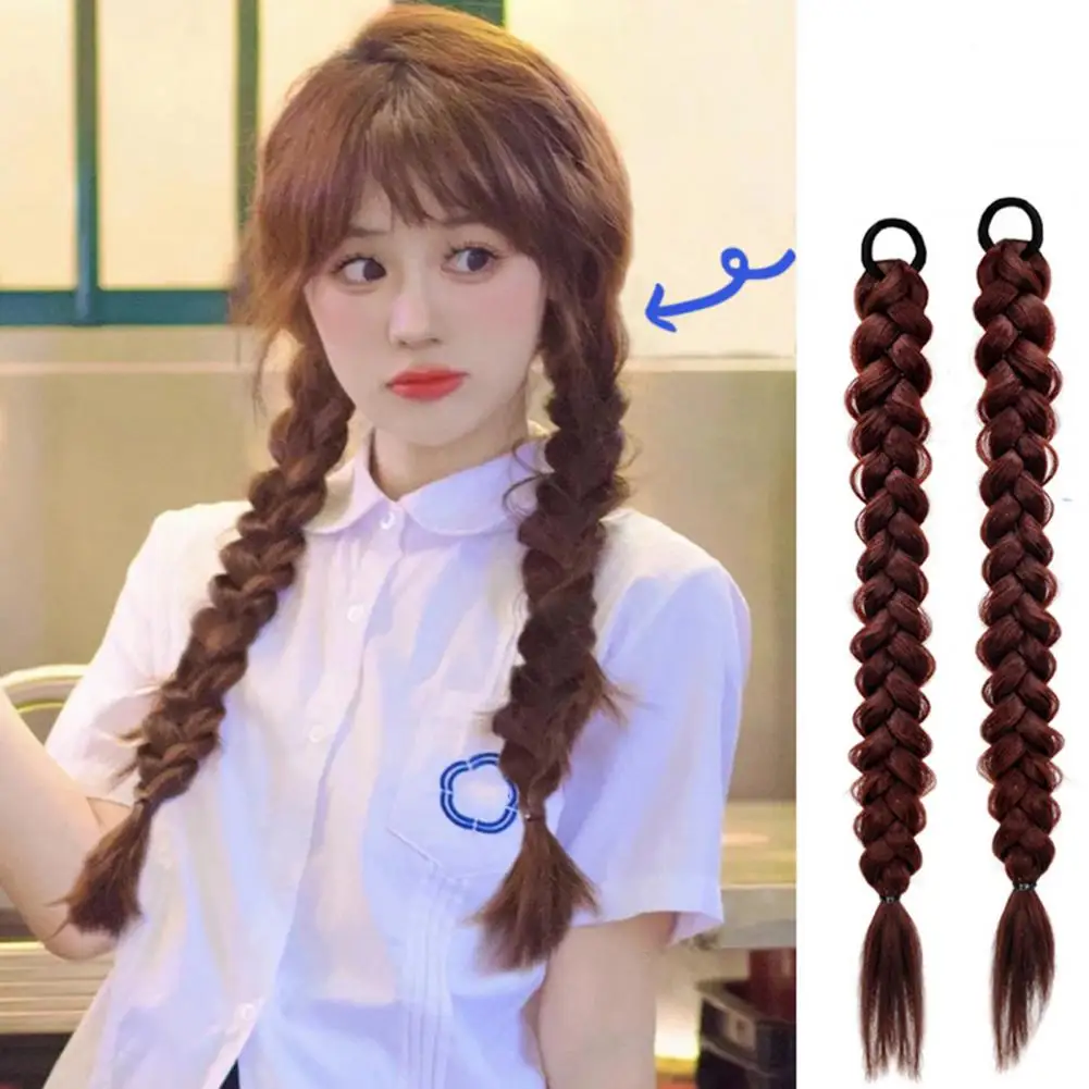 Women Long Braided Ponytail Extension With Hair Tie Cute Natural Fluffy Straight Wrap Around Ponytail Synthetic Hairpiece 95