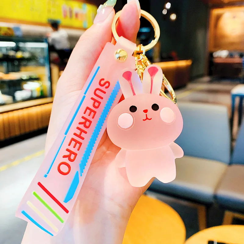 

Rabbit Keychain Ring Fluffy Real Fur Pompon Bunny Trinket Key Chain Charm Cute Key Ring On Bag Car Key Pendant