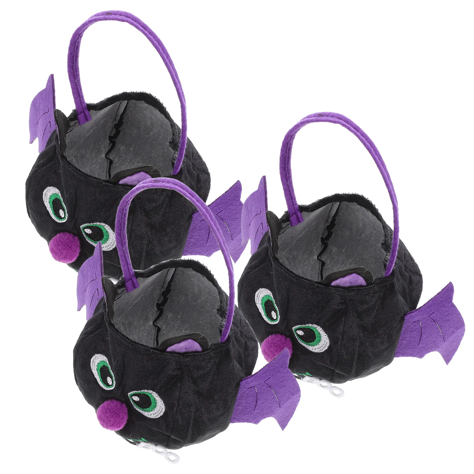 3Pcs Black Bat Halloween Candy Bag Large Capacity Cartoon Design Pouch for Kids Party Cosplay Event Handheld