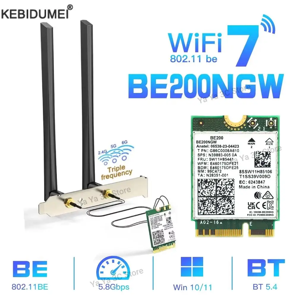 BE200 WiFi 7 Wireless Network Card Bluetooth 5.4 WiFi BE200NGW NGFF M.2 Adapter 802.11AX 2.4G/5G/6GHz 8774Mbps for Win10/11 PC