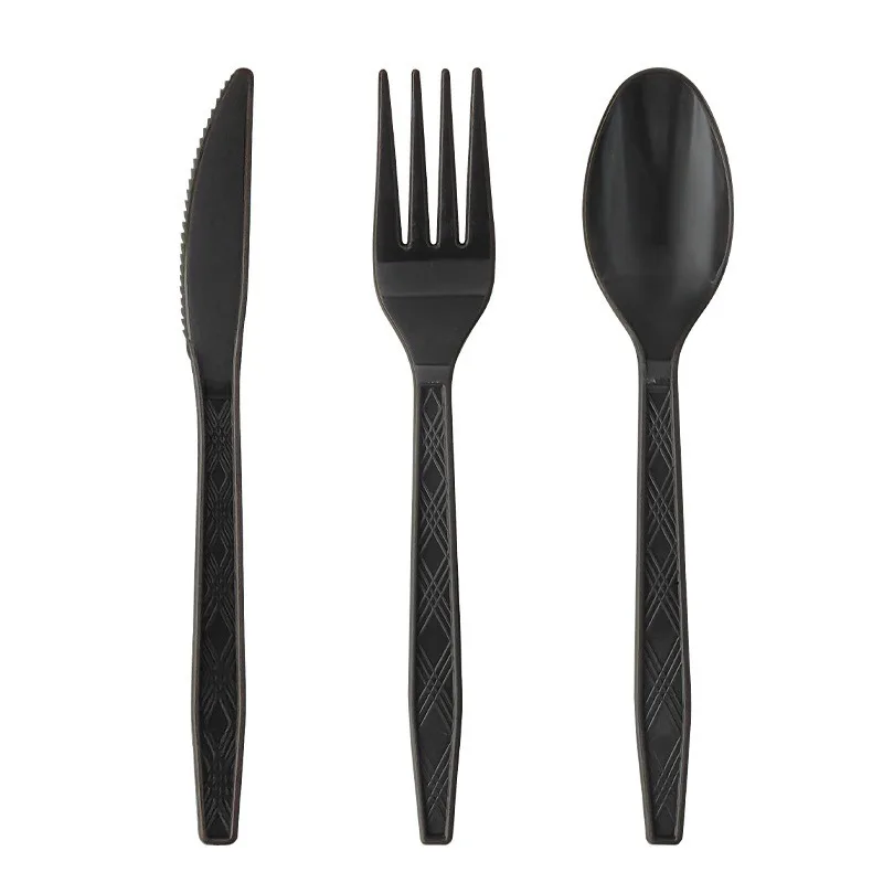 Solid Black Theme Cutlery Birthday Party Paper Disposable Tableware Paper Napkins Cups Plates Tablecloth Fork spoon Party Decor