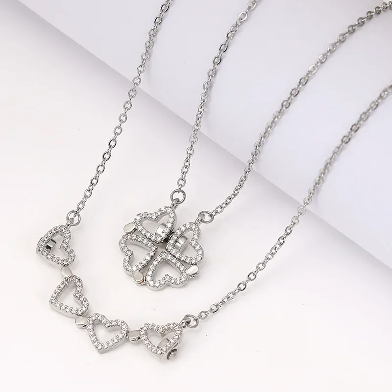 

This is a fashionable and trendy heart-shaped hollowed-out four-leaf clover collarbone necklace and sweater chain
