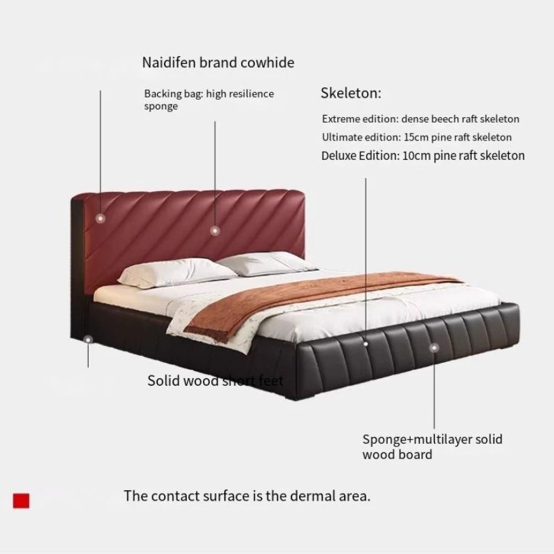 Wood Frame Double Bed Artificial Leather Design Headboards King Size Double Bed Black Modern Lit 2 Personnes Bedroom Furniture