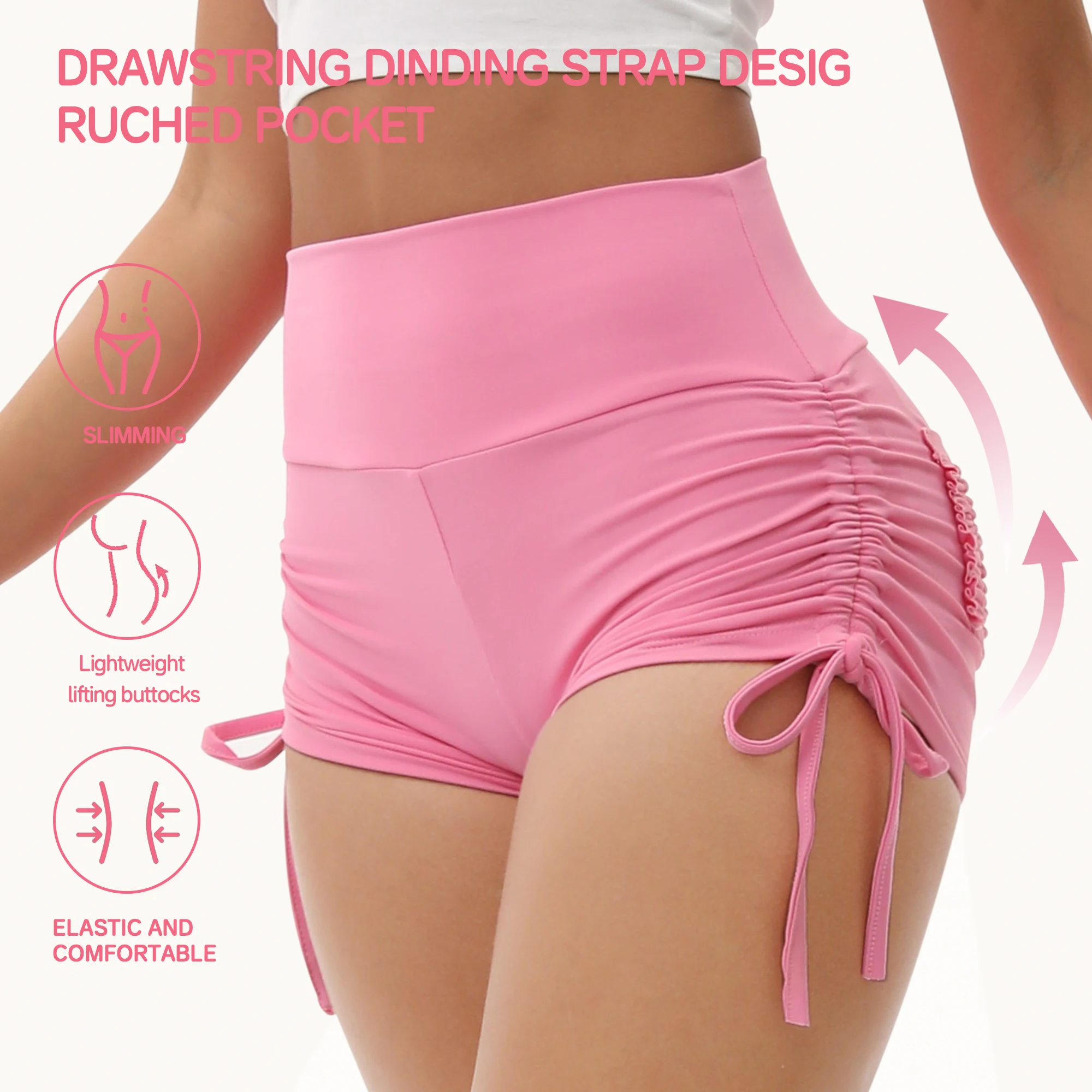 

Summer Women's Yoga Shorts 3 Inch Naked Feeling High Waist Butt Lifting with Pockets Drawstring Tights