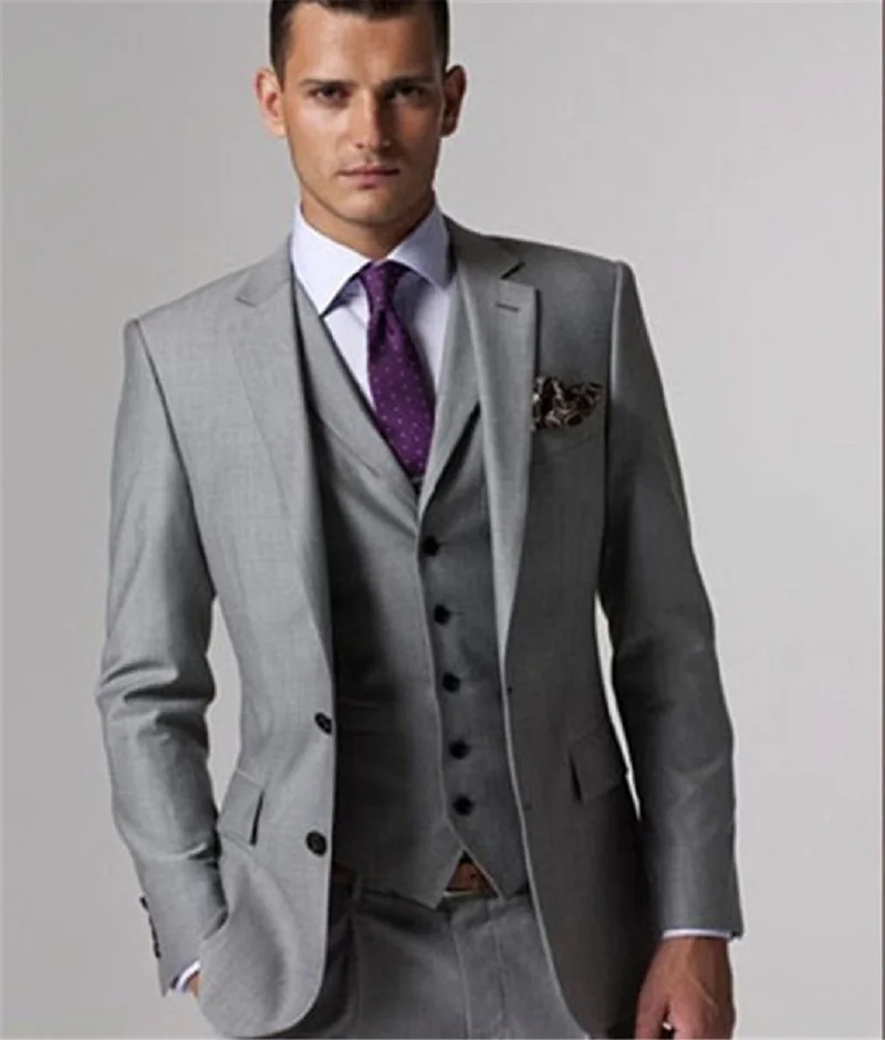 High Quality One Button Dark Red Groom Tuxedos Groomsmen Men Suits Costume Homme (Jacket+Pants+Vest)