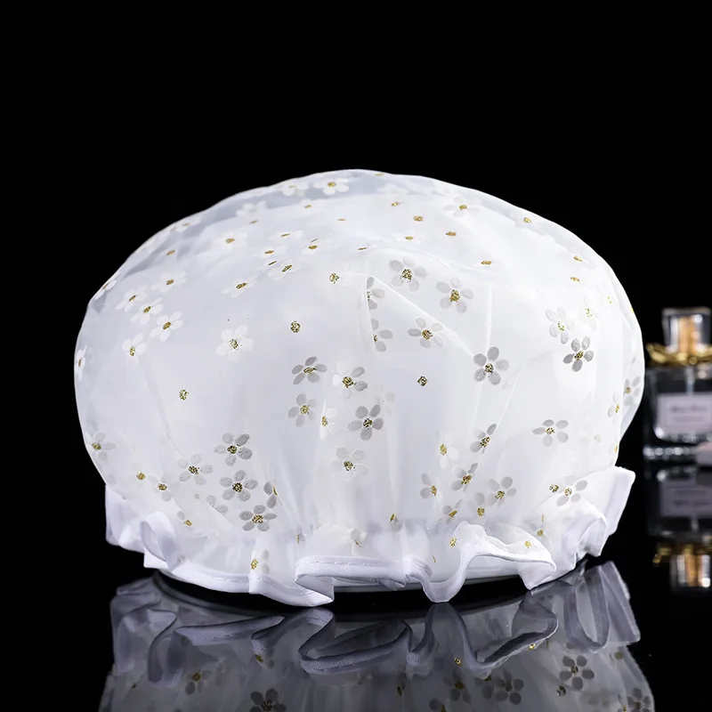 Kitchen Oil-proof Sanitary Hat Double-Layer Shower Cap Cartoon Printed Mesh Waterproof Bath Hat Hair Cover Reusable Bathing Hat