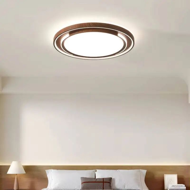 New Chinese Style Walnut Color Eye Protection Ultra-thin Seamless Square Lamps Retro Log Living Room Ceiling Lamp