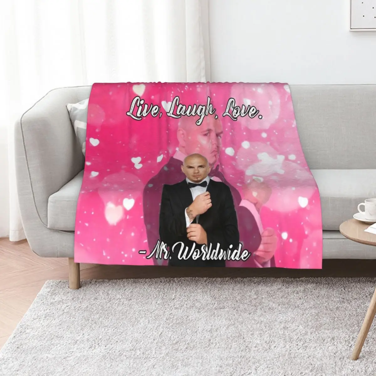 Mr Worldwide Says to Live Laugh Love Pink Smile Tapestry Throw Blanket manga Vintage Flannels valentine gift ideas Blankets