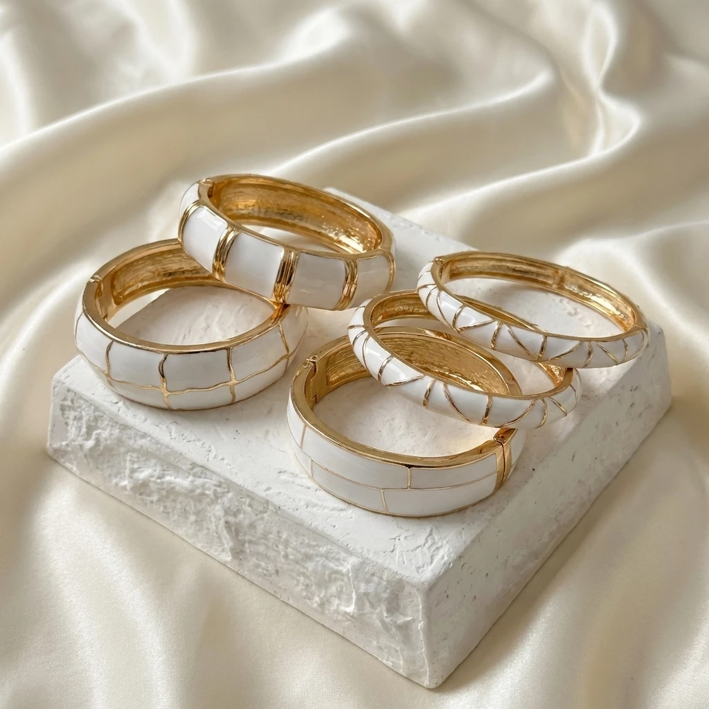 White Oil Dripping Cuff Bangle Bracelets Set for Women Irregular Crack Line Wide Open Bangles Minimalist Stackable Wrist Jewelry