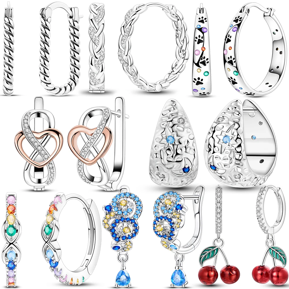 

New Hoop Silver Plated Sparkling Heart Star Moon Earrings Jewelry Gift For Women Girls Party Engagement