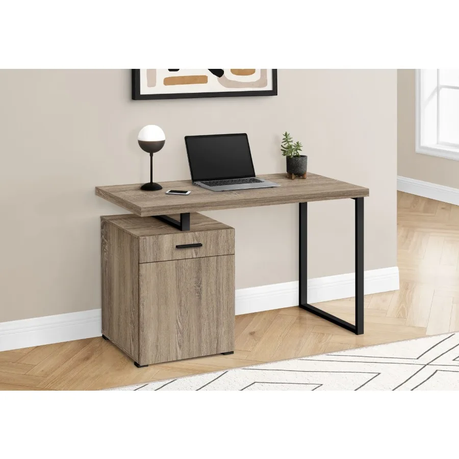 

Computer Desk Home Office Laptop Left Right Setup Storage Drawers 48l Work Brown Laminate Black Metal Contemporary Modern