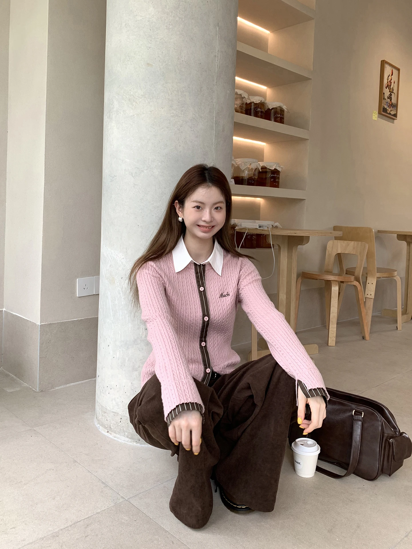 

Розовый длинный вязаный открытый кардиган све, женский зимний модный корейский свитер с рукавами Jaet, красный трикотаж с персонажем, прямой крой