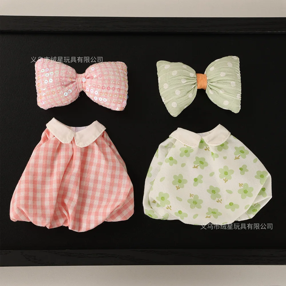 10cm Small Doll Outfit Flower Bud Skirt Set with Bow Decor Handmade Dress 2Pcs Suit Doll Clothes for Action Figure Doll