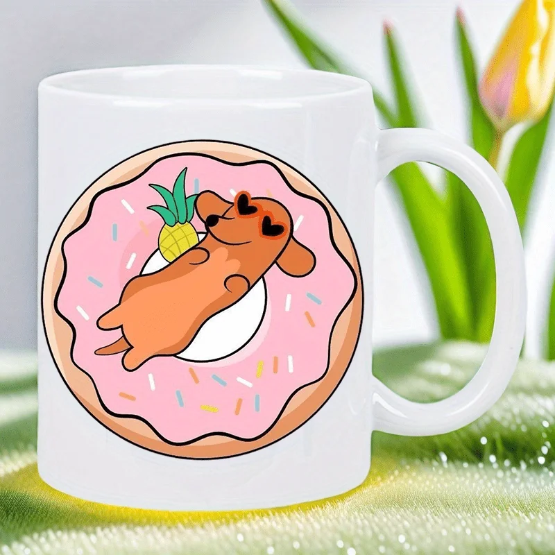 

Cute Sloth Sleeping on Donut Mug - Coffee Cup with Pink Frosted donut, Ceramic White Cup for Hot Beverages, Perfect Gift for