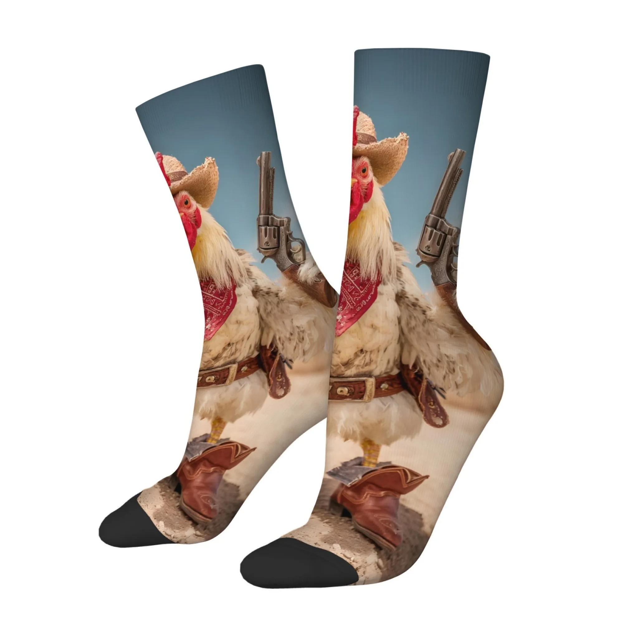 Funny and Quirky Chicken Print Men's Socks Comfortable Non-slip Soft Socks Novel Fashionable Hip-hop Casual Sports Socks
