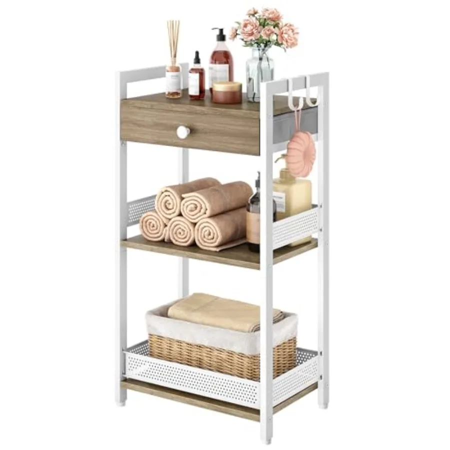 

Bathroom Ladder Shelf Floor Storage Shelf with Drawer Freestanding Shelving Unit Bookcase End Table for Bathroom Living RoomBal