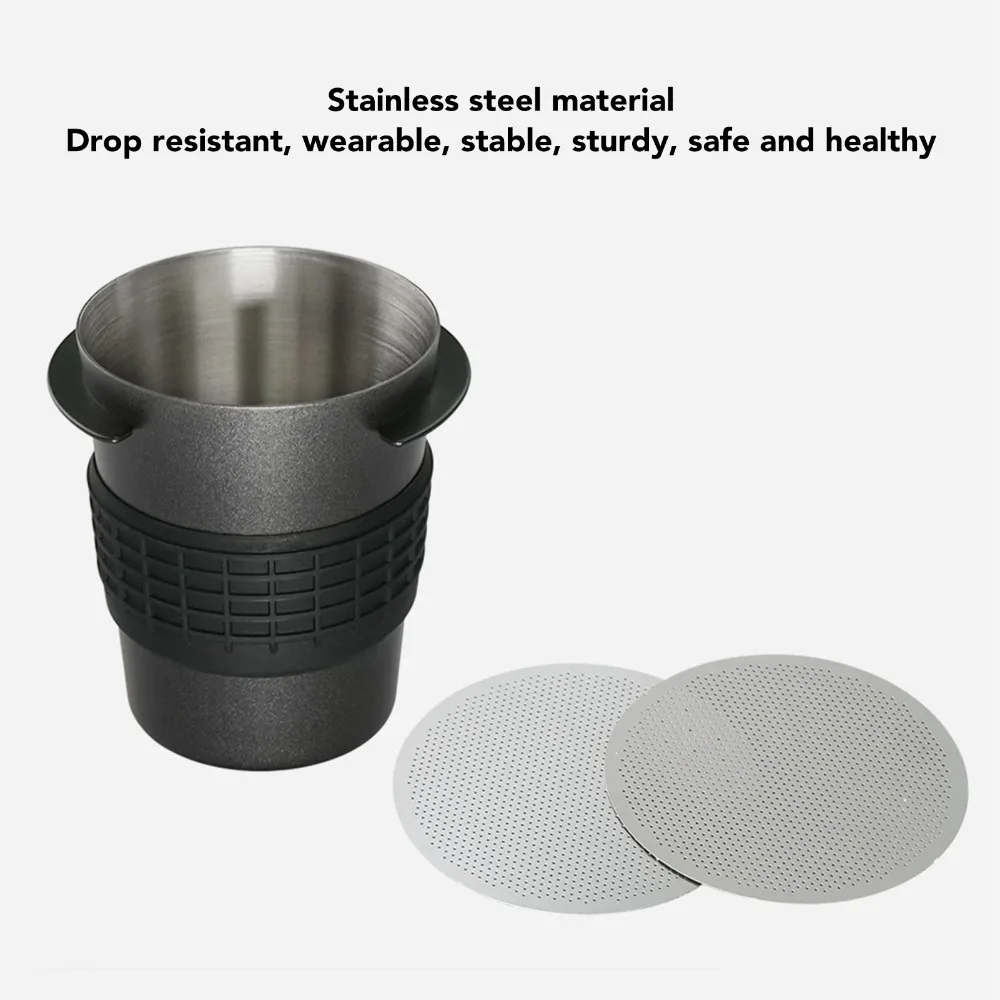 Stainless Steel Dosing Cup Black With Puck Screen Coffee Powder Catcher Even Coffee Grinding Coffee Dosing Cup Coffee Maker