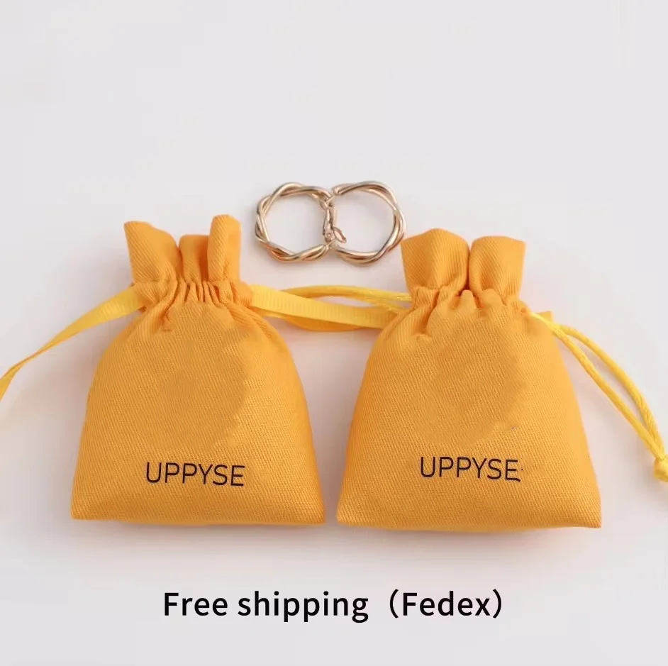

50 yellow Cotton drawstring bag personalize logo custom dust pouch jewelry packaging pouch printing wholesale gift packaging pro