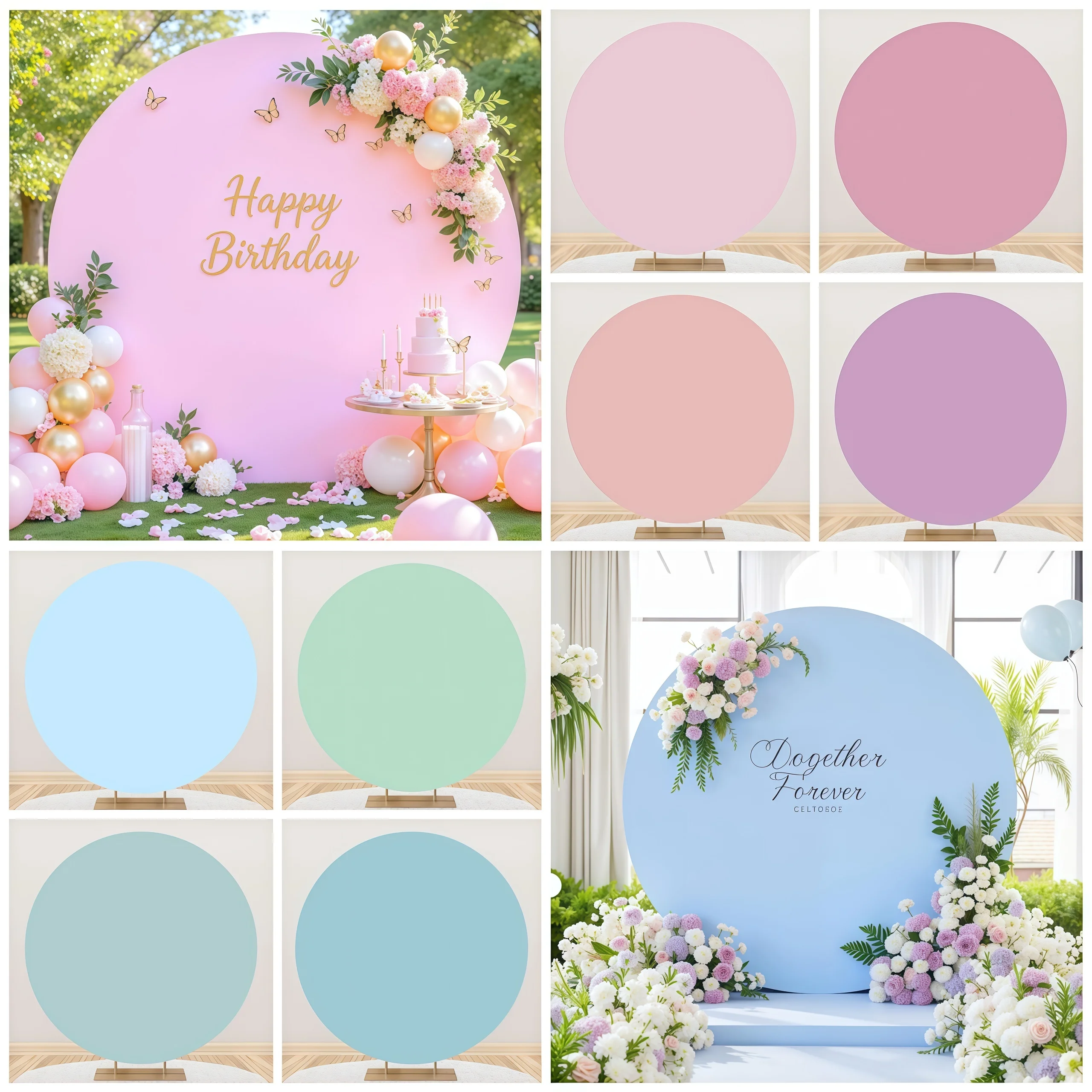 Solid Color Round Arch Backdrop Cover Birthday Party Wedding Baby Shower Gender Reveal Maternity Portrait Decor Photo Background
