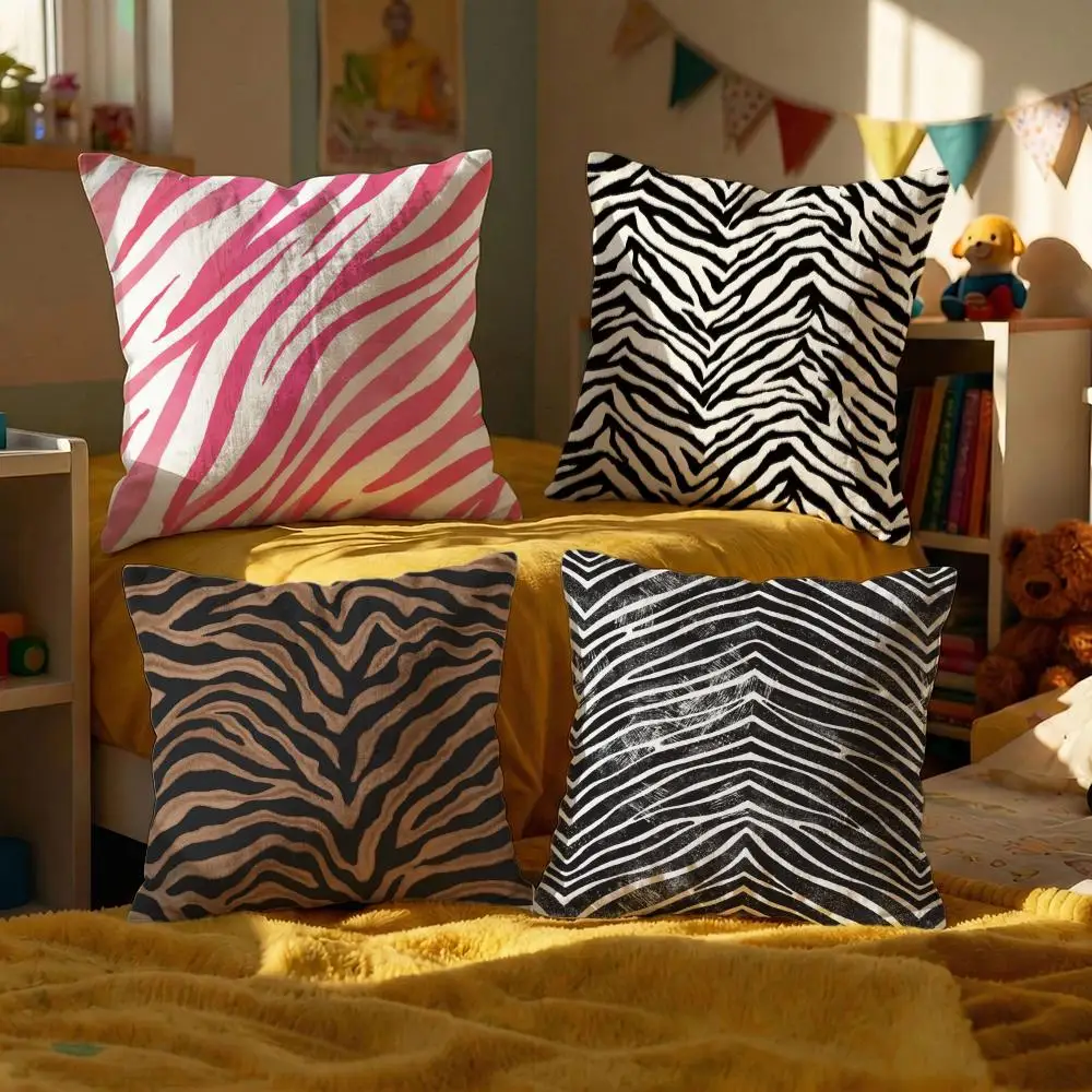 Zebra Stripes Cushion Cover Set of 4 Decorative Short Plush Pillow Covers for Sofa, Soft  Cushion Case 50x50 cm