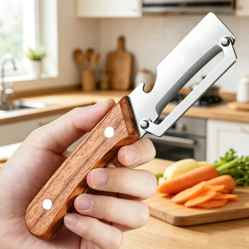 

2026 New 6pcs Wooden Multi Functional Vegetable Peeler Kitchen Veggie Fruit Carrot Orange & Potato Peeler with Ergonomic Handle