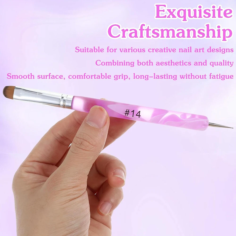 2Pcs Set French Manicure Brush Gel Acrylic Nail Brushes Double-Ended Dotting Tool Nail Art Pen Manicure Cuticle Clean Painting