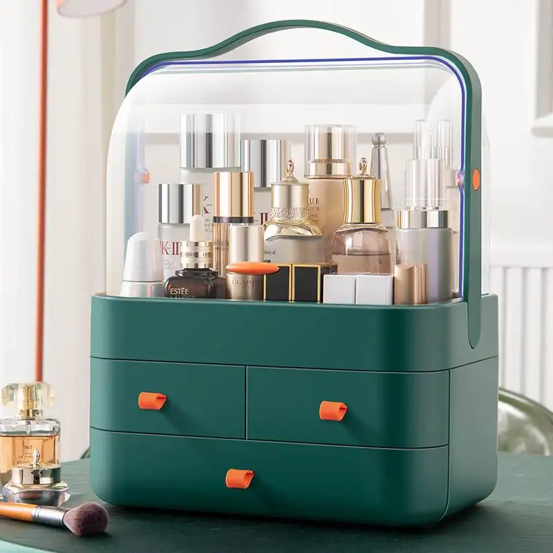 

Пылезащитный простой домашний ящик для хранения косметики, настольный органайзер Ra для средств по уходу за кожей, розовая европейская пластиковая коробка