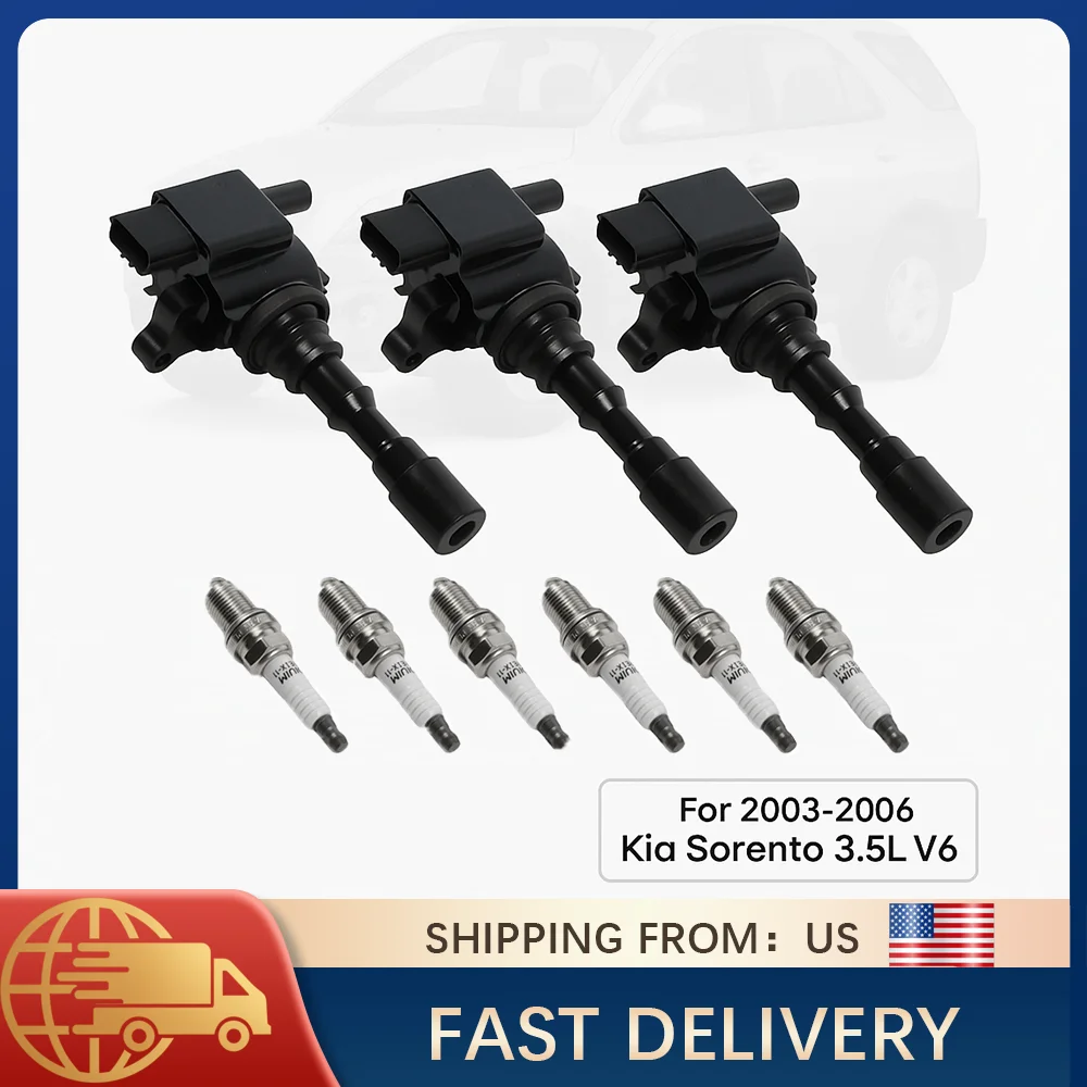 

Катушки зажигания + 6 шт. иридиевые свечи зажигания UF431 7964 для Kia Sorento 2003-2006 3,5 л двигателя, высокая производительность, прямая замена