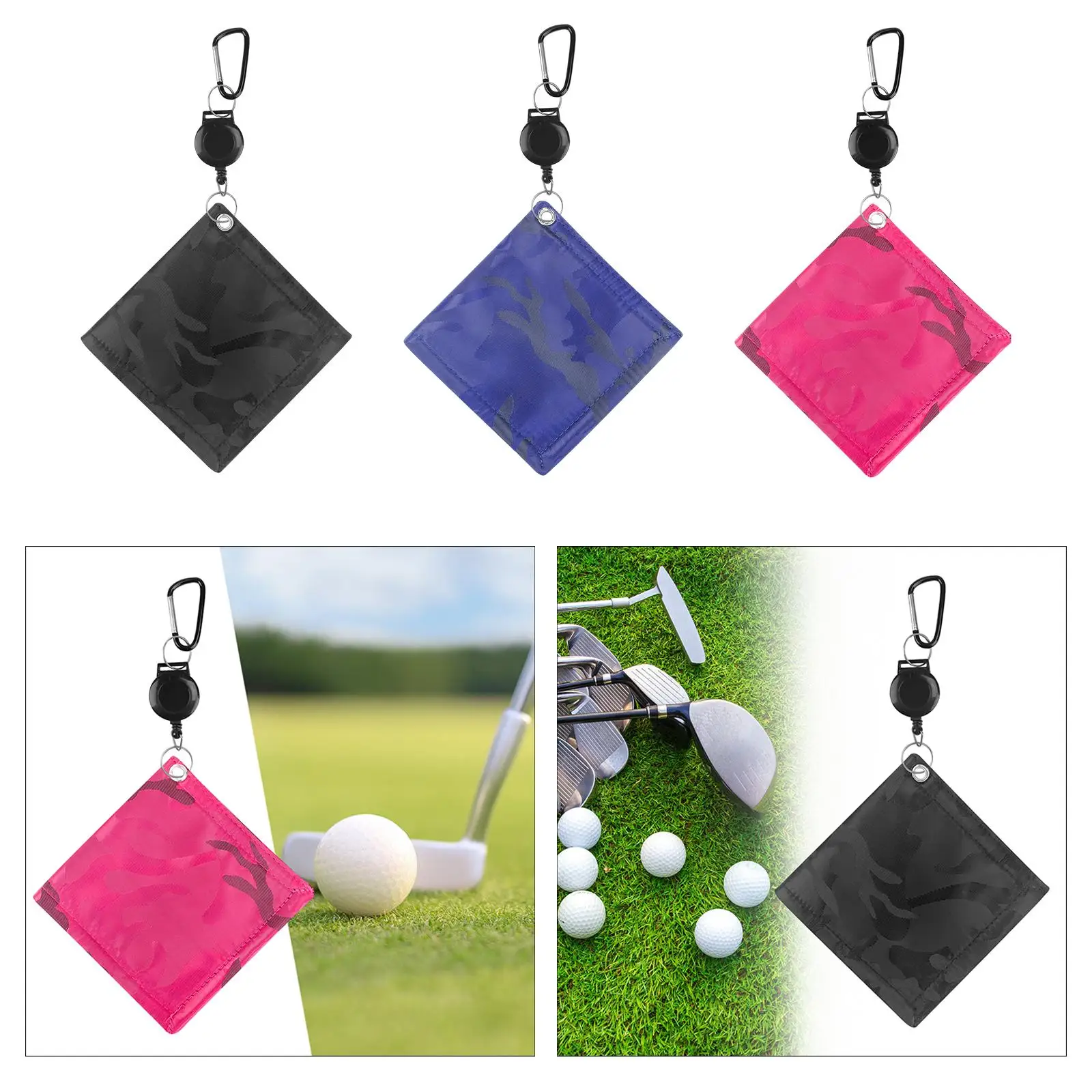Golf Ball Cleaning Towel Polyester Outdoor Hanging Keychain Buckle Reusable Cloth for Golfers and Athletes