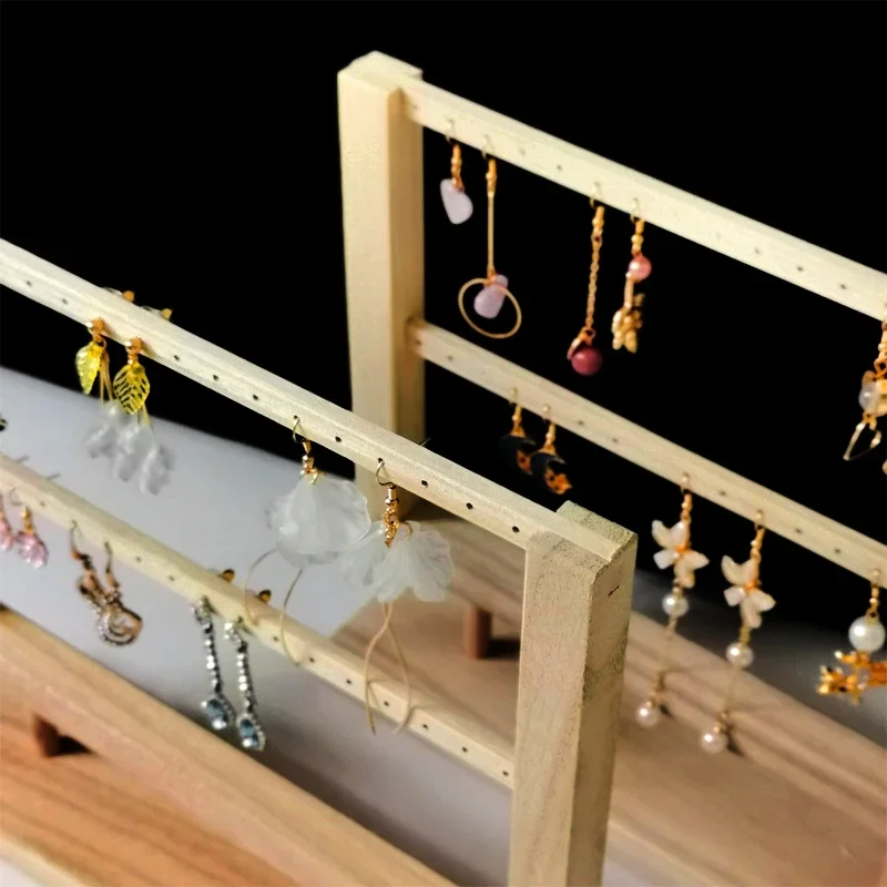 Solid Wood Multi-Tier Jewelry Display Rack Earring Card Holder Storage Stand Retail Jewelry Show Props