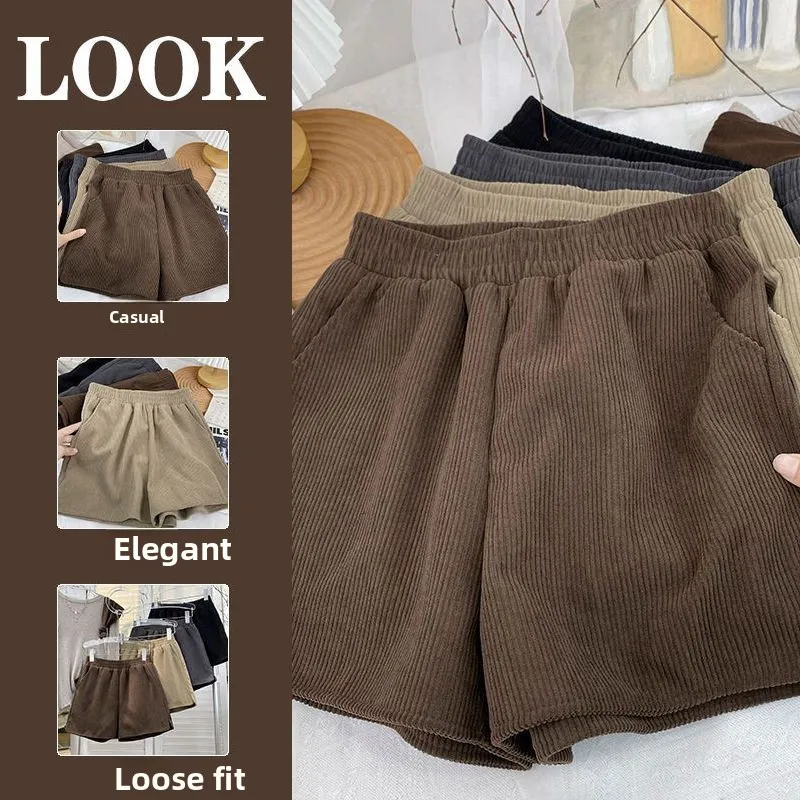 

Женские вельветовые брюки больших размеров с высокой талией, на резинке, осенне-зимние, свободного кроя, повседневные, удобные, больших размеров