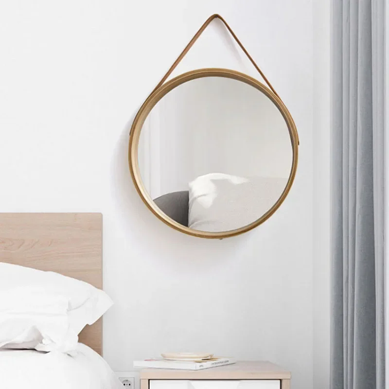 Espejo De Baño 30Cm Wooden Frame Bathroom Wall Mounted Mirror Simple Circular Makeup Mirrors Bedroom Wall Decoration