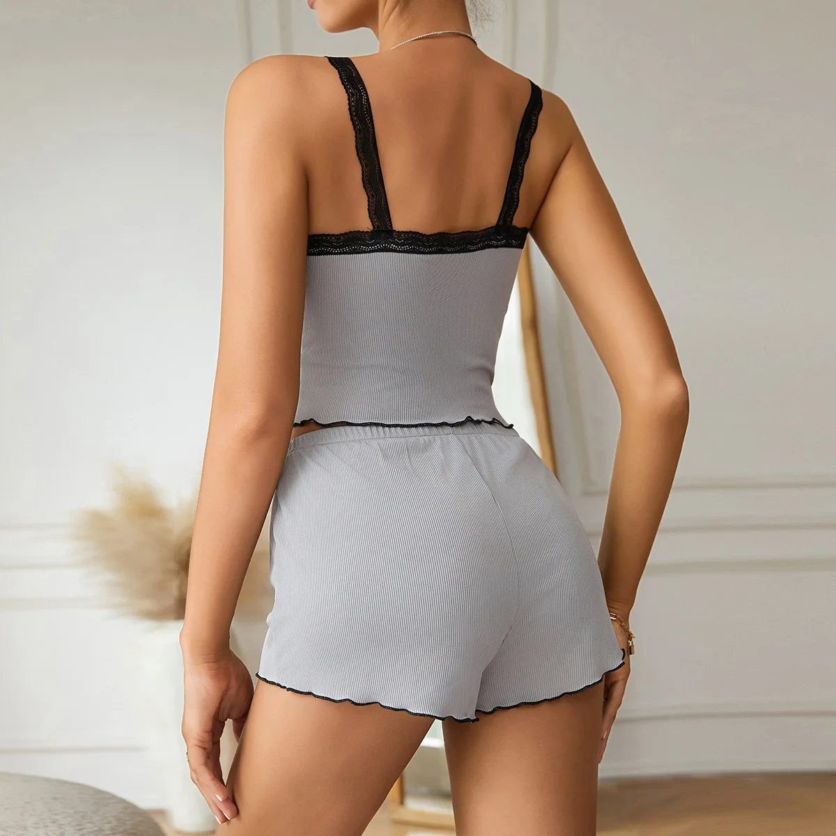 Women Pajamas Set Sexy Pajamas V-neck solid sleeveless Top+Shorts and Shorts Home Sleepwear Suit