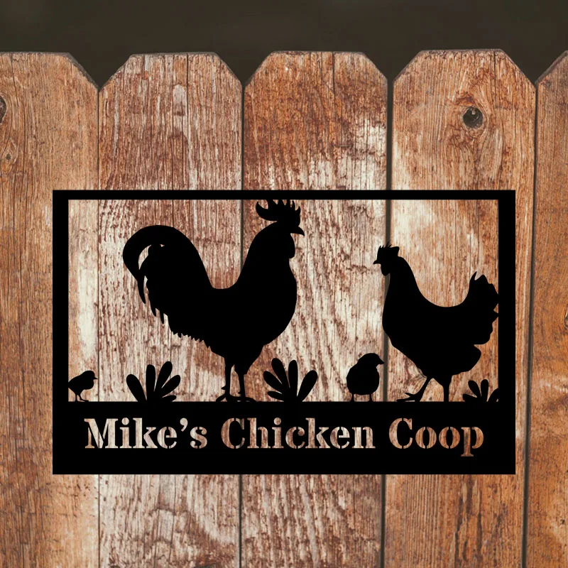 Personalized Farm Sign with Chicken and Hens Design, Perfect As Custom Metal Wall Art for Hen House, Ideal Decor for Farmers